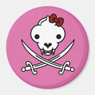 Cartoon Black White Jolly Kitty Pirate Skull Bones Magnet
