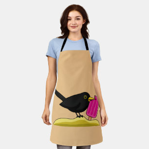 Cartoon Blackbird Eating A Ice Cream Apron