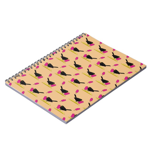 Cartoon Blackbird Eating A Ice Cream Pattern Notebook (Left Side)