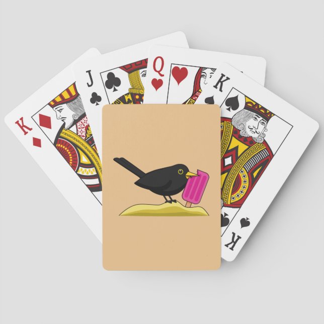 Cartoon Blackbird Eating A Ice Cream Playing Cards (Back)