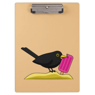 Cartoon Blackbird Eating An Ice Cream Clipboard