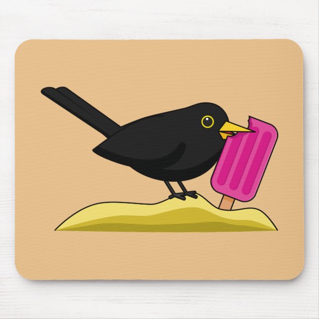 Cartoon Blackbird Eating An Ice Cream Mouse Pad (Front)