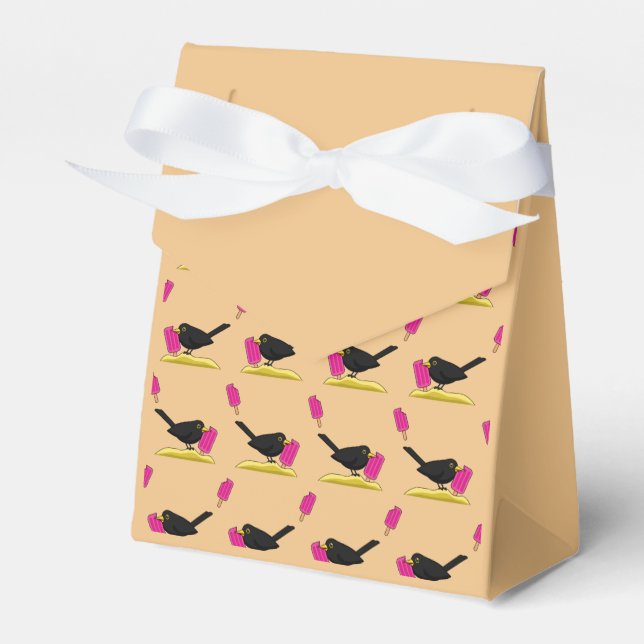 Cartoon Blackbird Eating An Ice Cream Pattern Favour Box (Front Side)