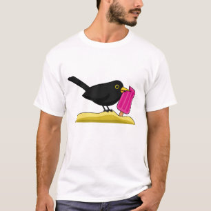 Cartoon Blackbird Eating An Ice Cream T-Shirt