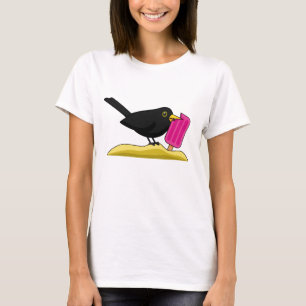 Cartoon Blackbird Eating An Ice Cream T-Shirt