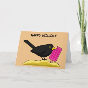 Cartoon Blackbird Eating Ice Cream Add Your Text Card