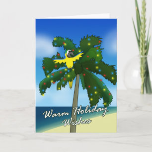 Cartoon Blue and Gold Macaw Christmas Card