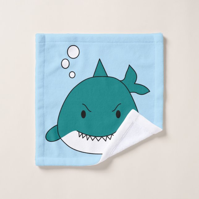 Cartoon Blue And White Shark Bath Towel Set (Wash Cloth)