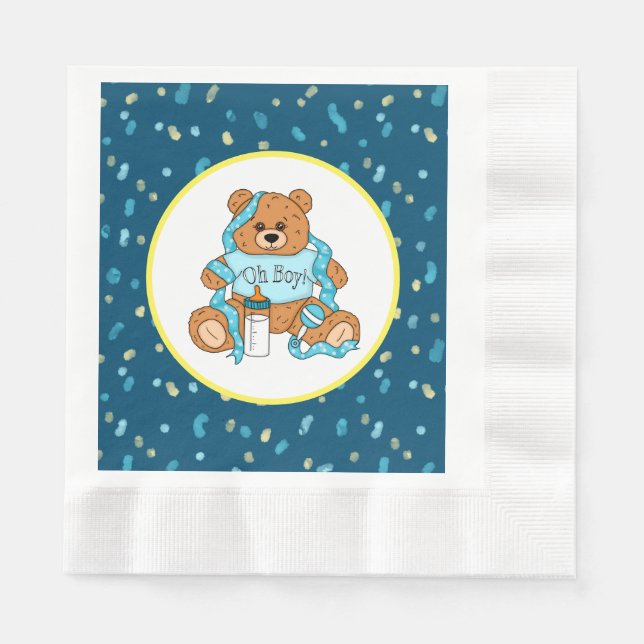 Cartoon blue and yellow Teddy Bear Baby Shower  Napkin (Front)