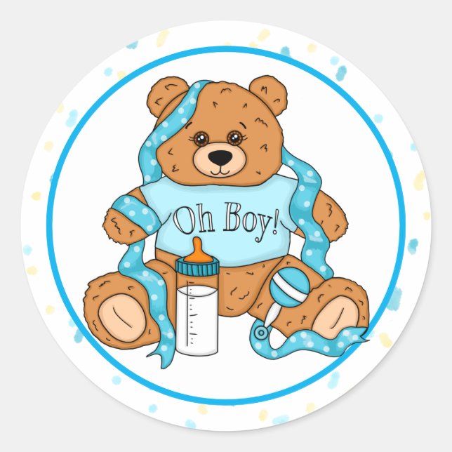 Cartoon blue and yellow Teddy Bear  Classic Round Sticker (Front)