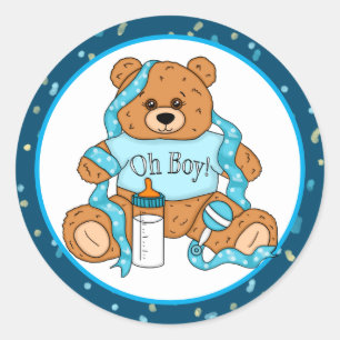 Cartoon blue and yellow Teddy Bear  Classic Round  Sticker