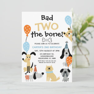 Cartoon Blue Bad Two The Bone Dogs 2nd Birthday  Invitation
