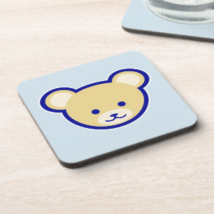 Cartoon Blue Beige Teddy Bear Cute Funny Coaster
