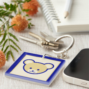 Cartoon Blue Beige Teddy Bear Cute Funny Key Ring