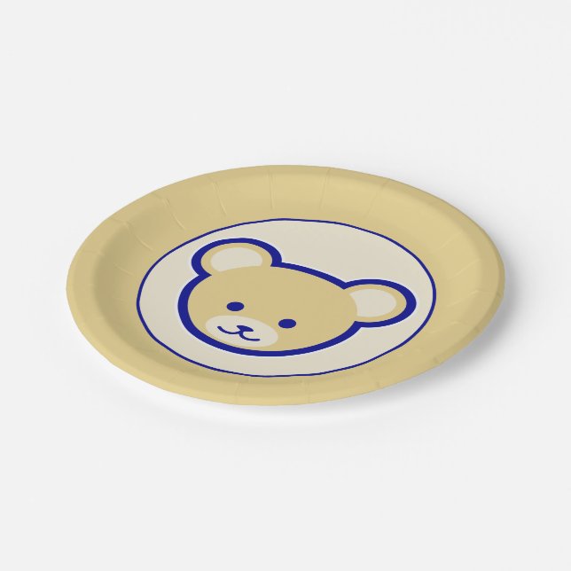 Cartoon Blue Beige Teddy Bear Cute Funny Paper Plate (Angled)