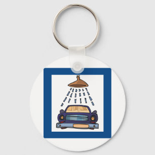 Cartoon Blue Car Wash Vintage Auto Detailing Key Ring