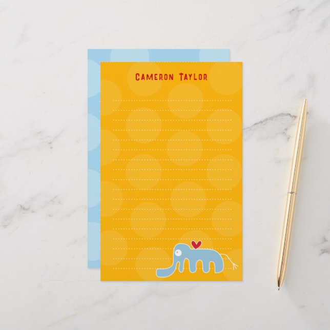 Cartoon Blue Elephant Kids Children Dots Thank You Stationery (Front/Back In Situ)