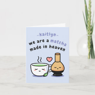 Cartoon Blue Matcha Teacup Name Anniversary Card