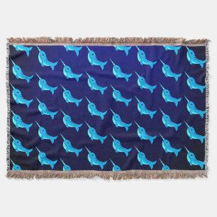 Cartoon blue narwhals pattern on Navy Blue Throw Blanket