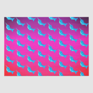 Cartoon blue narwhals pattern on Navy Blue  Tissue Paper