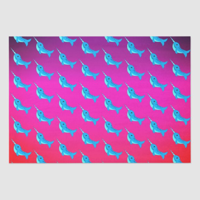 Cartoon blue narwhals pattern on Navy Blue  Tissue Paper (Front)