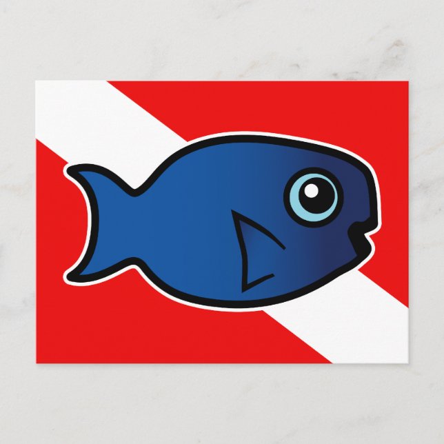 Cartoon Blue Parrotfish Dive Flag Postcard (Front)