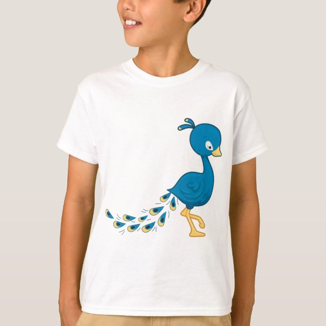 Cartoon Blue Peacock Bird T-Shirt (Front)