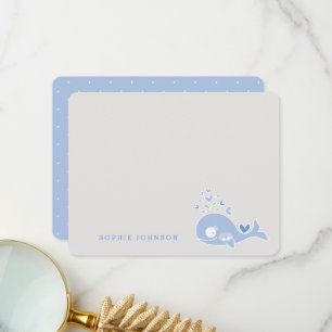 Cartoon Blue Pregnant Whale Boy Twins Baby Shower Thank You Card