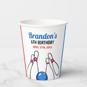 Cartoon Blue & Red Bowling Kids 6th Birthday Paper Cups