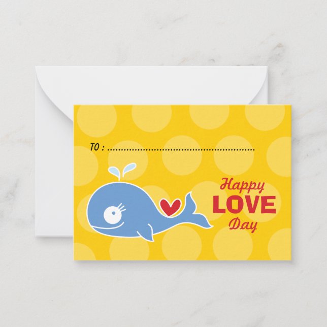Cartoon Blue Whale Photo Kids Classroom Valentine Card (Front)