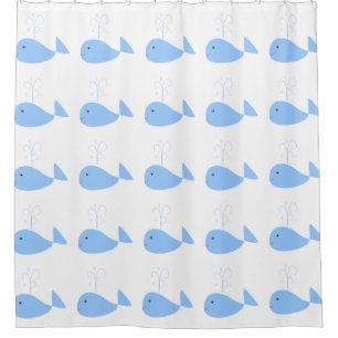 Cartoon Blue Whale Water Spout Kids Custom Colour Shower Curtain