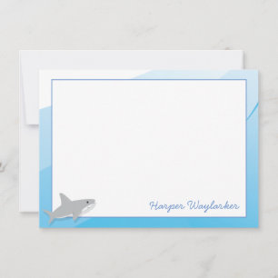 Cartoon Blue White Grey Shark Name Card