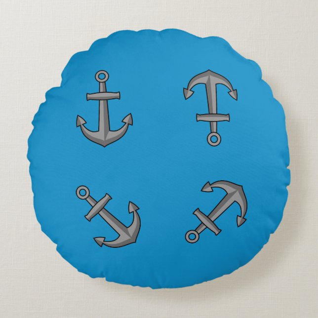 Cartoon Boat Anchor Set Round Cushion (Front)