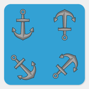 Cartoon Boat Anchor Set Square Sticker