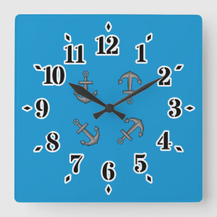 Cartoon Boat Anchor Set Square Wall Clock