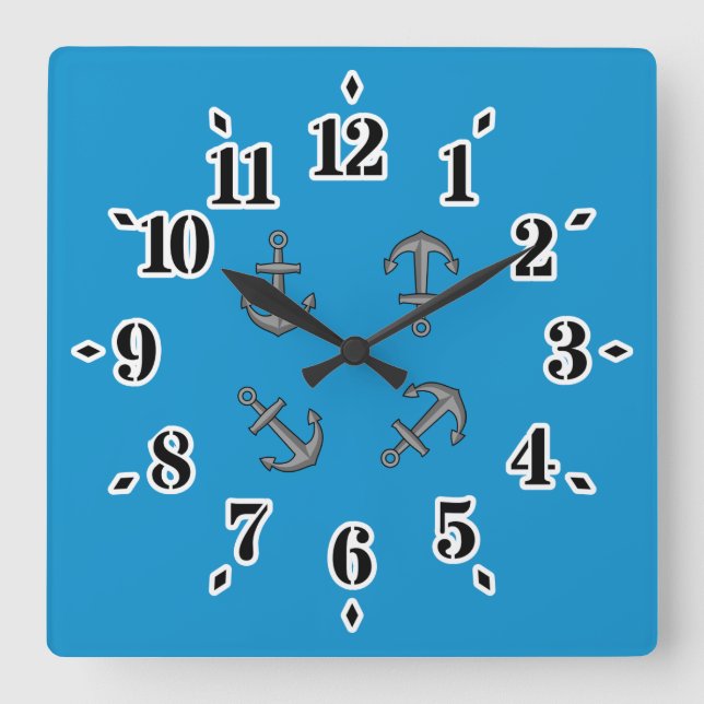 Cartoon Boat Anchor Set Square Wall Clock (Front)