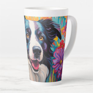 Cartoon Border Collie in a Garden Latte Mug