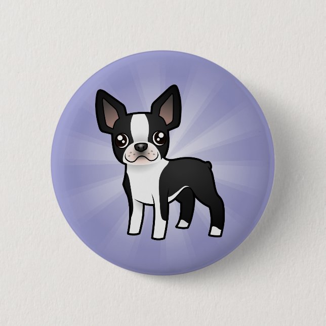 Cartoon Boston Terrier 6 Cm Round Badge (Front)