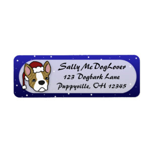 Cartoon Boston Terrier Christmas Return Address Label