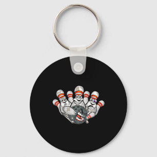 Cartoon Bowler Scared Bowling Pins Funny Sport Hal Key Ring