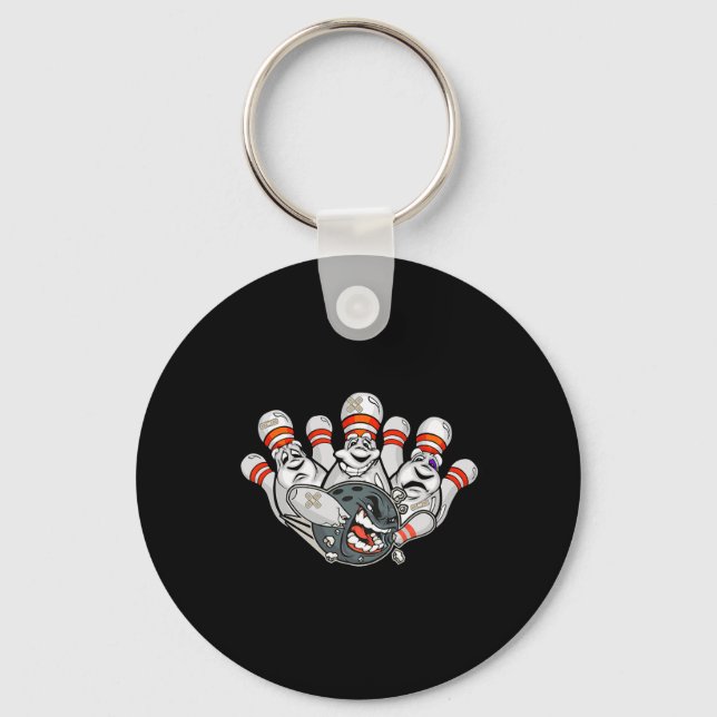 Cartoon Bowler Scared Bowling Pins Funny Sport Hal Key Ring (Front)