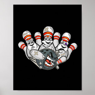Cartoon Bowler Scared Bowling Pins Funny Sport Hal Poster