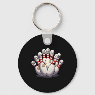 Cartoon Bowling Scared Bowling Pins Funny Sport Bo Key Ring