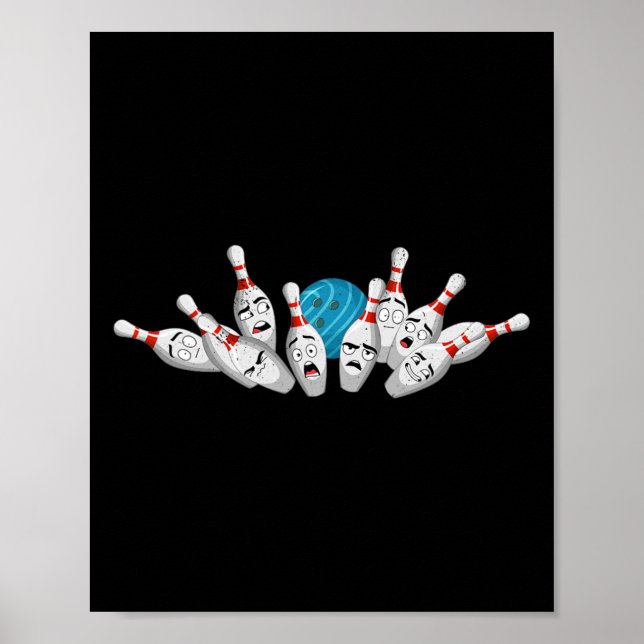 Cartoon Bowling Scared Bowling Pins Funny Sport Bo Poster (Front)