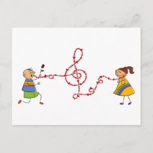 Cartoon Boy Girl Cute Love Song Serenade Proposal Postcard