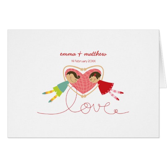 Cartoon Boy Hearts Girl Valentine Thank You Card