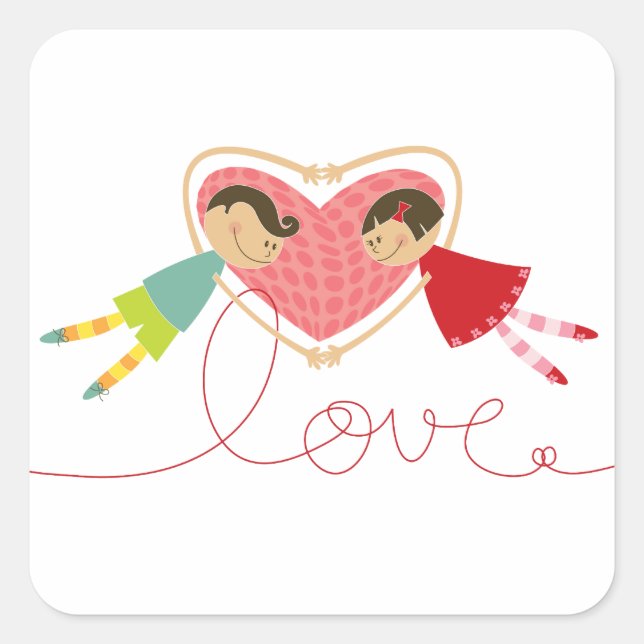 Cartoon Boy Hearts Girl Valentine's Day Sticker (Front)