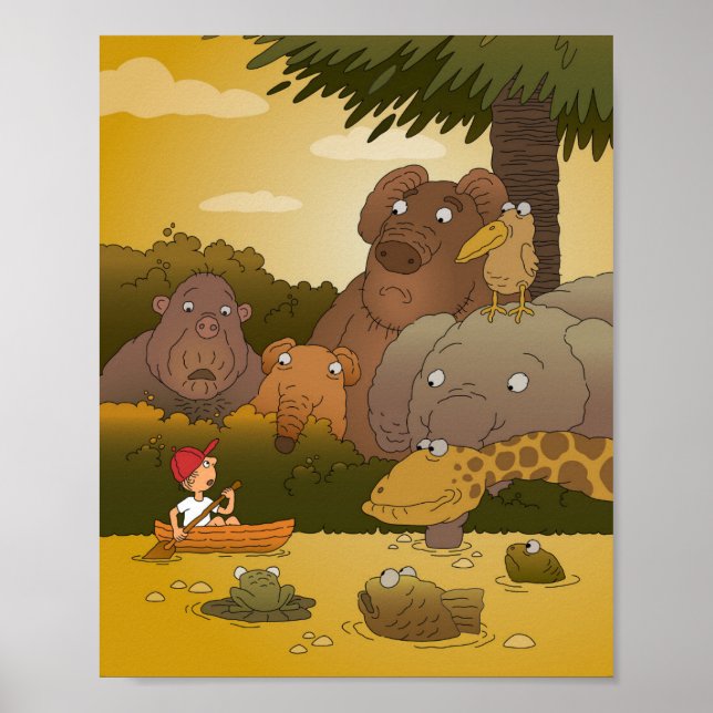 Cartoon Boy Tropical Jungle Animal Poster (Front)