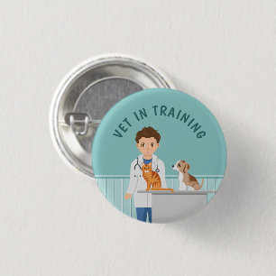 Cartoon Boy Veterinarian And Text Vet In Training 3 Cm Round Badge