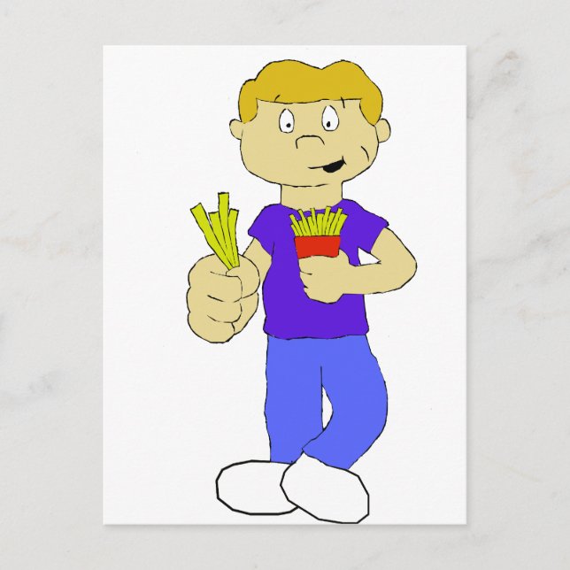 Cartoon Boy With French Fries Postcard (Front)